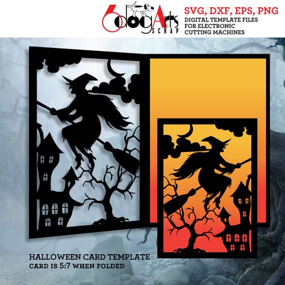 Halloween Witch Lace Card Template Digital Cut SVG DXF Files Laser Cut Cuttable Printable Download Silhouette Cricut Party Greeting JB-872