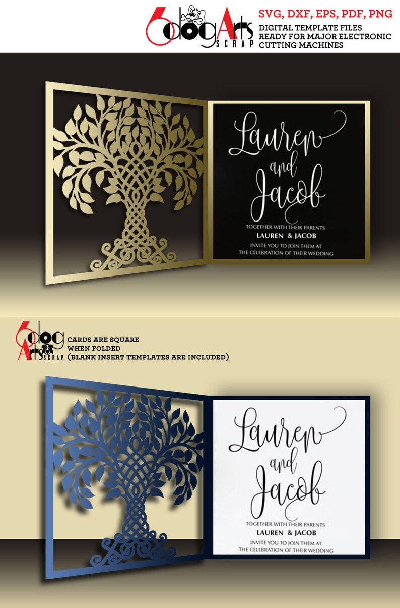 2 Celtic Tree Gate-fold Bi-fold Card Templates Digital Cut SVG DXF Files Wedding Invitation Laser Cutting Download Silhouette Cricut JB-1714 image 3