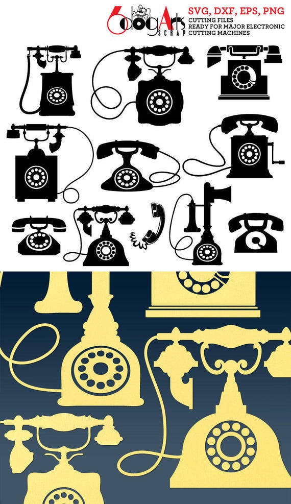 Vintage Telephone Digital Files Svg Dxf Eps Png Silhouette SCAL Cricut Vector Printable Download for DIY Paper Vinyl Cutting JB-622