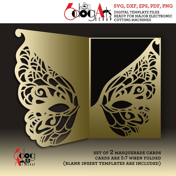 Masquerade Mardi Gras Bi-fold Sleeve Pocket Card Templates Vector Digital  SVG DXF Files Wedding Invitation Laser Cutting Download JB-1713 - Etsy