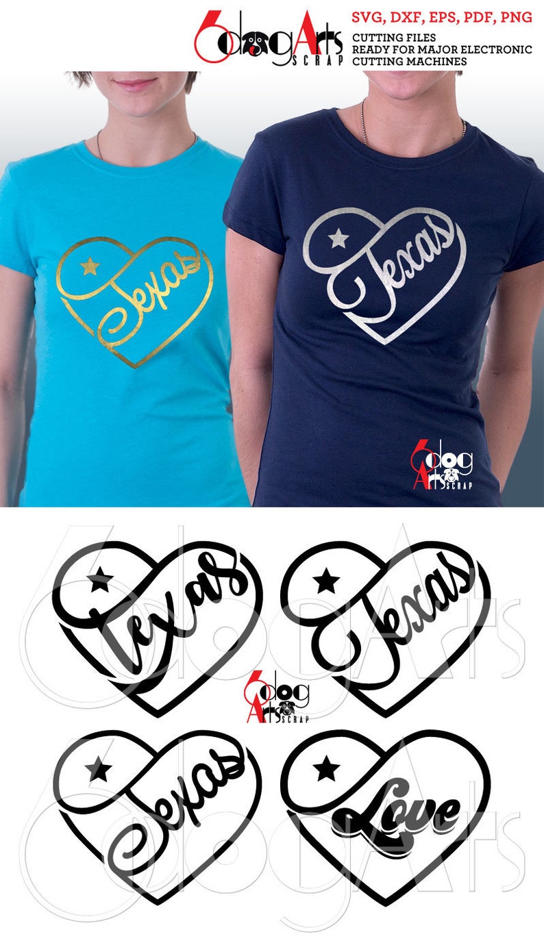 Download 4 Love Heart Texas Vector Digital Cut Files SVG DXF Cuttable | Etsy