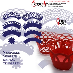 7 modèles d'emballage de cupcakes SVG DXF fichiers numériques vectoriels Laser Party Supplies Silhouette Cricut papier découpe JB-1398