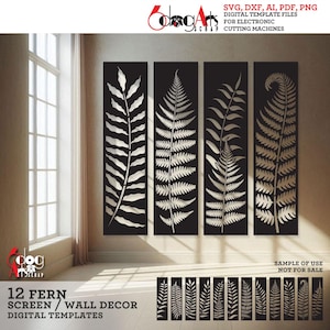 12 modèles numériques SVG DXF Fougère Décoration murale Claustra Décoration murale Laser cnc Plasma Métal Découpe de bois Téléchargement instantané JB-1885
