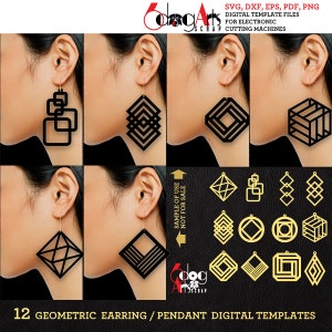 12(x2) Geometric Wood / Acrylic Earring Pendant Templates Vector Digital SVG DXF Jewelry Files Download Laser Cutting Plasma Cricut JB-1111