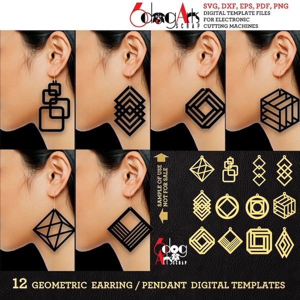 12(x2) Géométrique Bois / Acrylique Boucle d’oreille Pendentif Modèles Vector Digital SVG DXF Bijoux Fichiers Télécharger Laser Cutting Plasma Cricut JB-1111