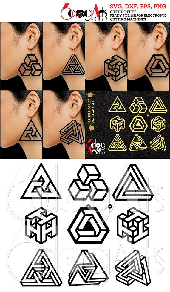 9 Impossible Geometry Wood / Acrylic / Metal Earring