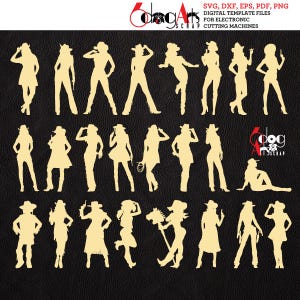 24 Silhouette de cow-girl occidentale Clip-arts fichiers vectoriels numériques SVG DXF imprimable téléchargement Cricut, métal, découpe de vinyle JB-1171