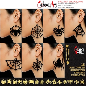 15 Halloween Spider Web Metal Wood Acrylic Leather Earring Templates Download Digital SVG DXF Files Laser GlowForge Cricut Cutting JB-2018