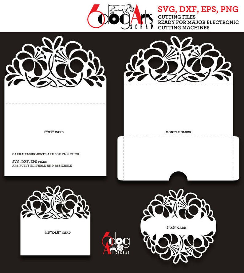 Download 4 Lace Envelope / Card Templates Digital Cut SVG DXF Files ...