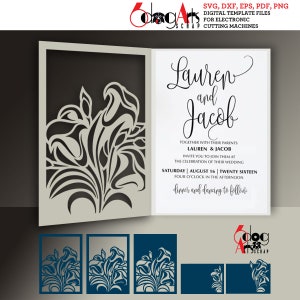 3 faire-part de mariage Calla Lily, 2 cartes RSVP, téléchargement numérique dxf SVG Silhouette laser, découpe Cricut JB-1327