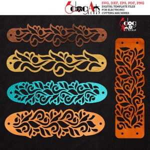 5 Floral Cuff Bracelet Leather Jewelry Templates Vector Digital SVG DXF Files Instant Download Laser GlowForge Cutting Cricut Maker JB-2005