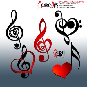 Heart Clef Clipart Digital Files Svg Dxf Eps Png - Silhouette SCAL Cricut Printable Vector Download for Paper Vinyl Cutting JB-118