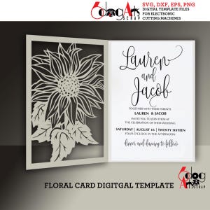 Modèle de carte de dentelle florale pliée en deux fichiers numériques DXF SVG faire-part de mariage papeterie découpe laser téléchargement Silhouette Cricut JB-869c