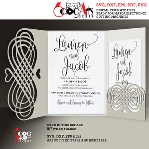 Modelos de cartão de renda caligráfica Arquivos SVG DXF de corte digital Convite de casamento Papelaria Cortável Download Silhouette Cricut JB-858a