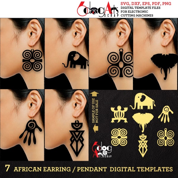 7 Earring SVG DXF Templates African Folk Art Wood Acrylic Metal Leather Jewelry Download Digital Files Laser Cricut Plasma Cutting JB-1098