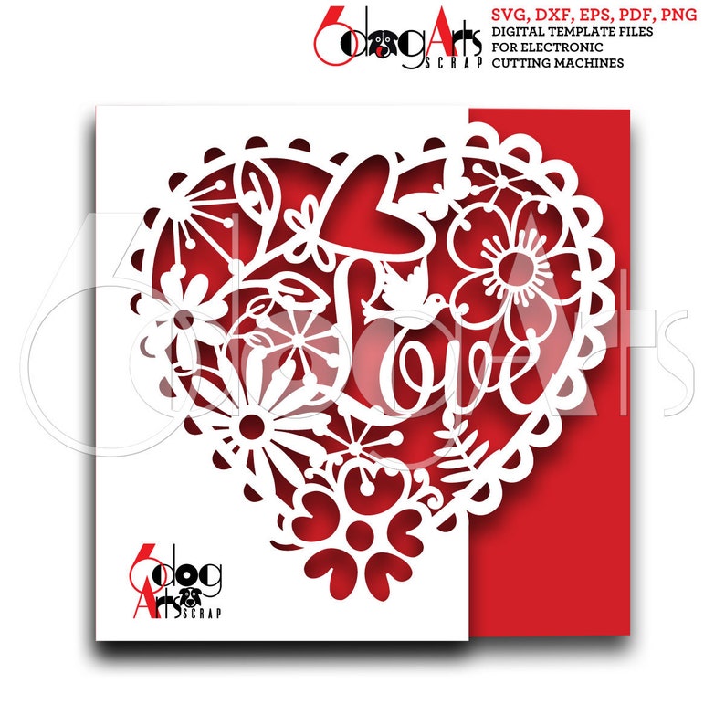 Valentine's Love Heart Floral Greeting Card Digital Template SVG File ...