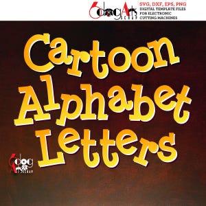 Dessin animé Alphabet lettres Images numériques SVG DXF vinyle découpe Silhouette Cricut imprimable vecteur téléchargement sérigraphie JB-1303