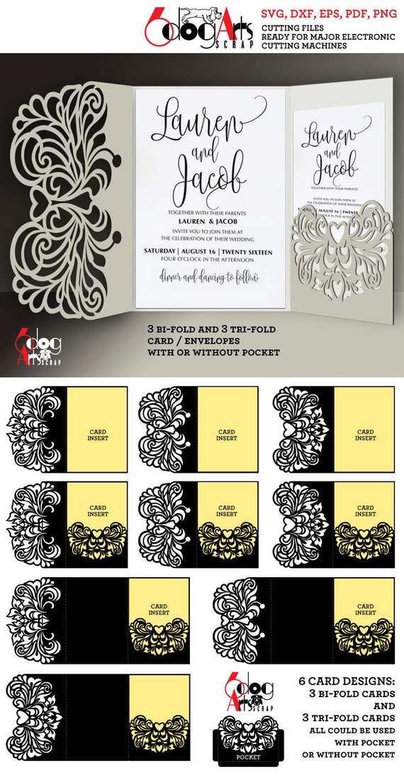 Download 6 Lace Wedding Invitation Card Templates Digital Cut Files Svg Etsy