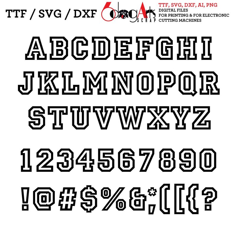 Varsity TTF Font & Alphabet SVG / Dxf Letters Digital Download for ...
