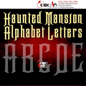 Letras do alfabeto da mansão mal-assombrada Imagens digitais Svg Dxf Eps Png Silhueta Cricut Download de vetor para impressão Corte de vinil JB-1193