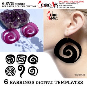 6 SVG Bundle Spiral Earring / Pendant Templates Digital Files Download Laser Glowforge / Cricut Cutting JB-1122