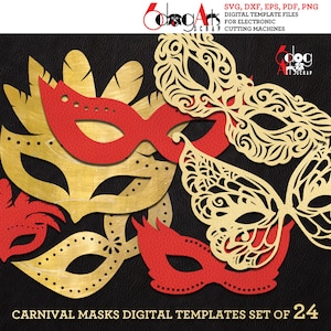 24 Venezianische Karneval Masken Mardi Gras Maskerade Vektor Digitale Dateien SVG