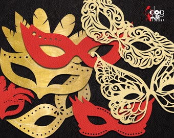 24 Venetian Carnival Masks Mardi Gras Masquerade Vector Digital Files Svg Dxf Silhouette Cricut Download GlowForge Laser Cutting JB-2056