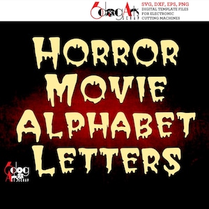 Film d'horreur lettres de l'alphabet Images numériques Svg Dxf Eps Png Silhouette Cricut imprimable vecteur téléchargement papier vinyle découpe JB-358