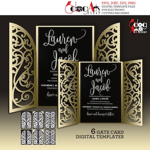 6 modelli di buste per biglietti pieghevoli File SVG DXF digitali Inviti per matrimonio Cancelleria Taglio laser Scarica Silhouette Cricut JB-1694