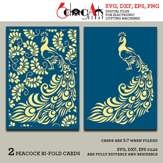 2 Peacock Lace Card Templates Digital Cut SVG DXF Files Wedding Invitation Stationery Laser Cuttable Download Silhouette Cricut JB-873