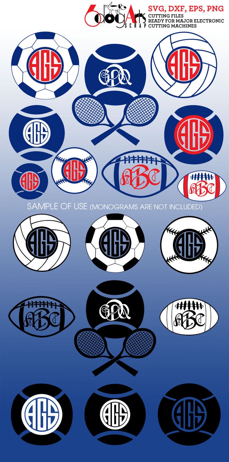 Sport Monogram Frames Digital Cut Files Svg Dxf Eps Png Etsy
