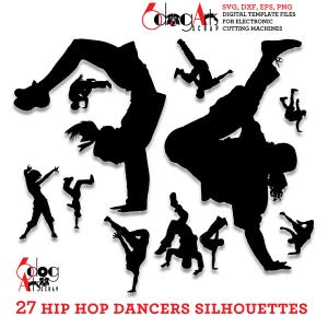 27 Hip Hop Dancer Silhouettes Vector Digital Files Svg Dxf Eps Png Laser Silhouette Cricut Printable Download Paper Vinyl Cutting JB-086