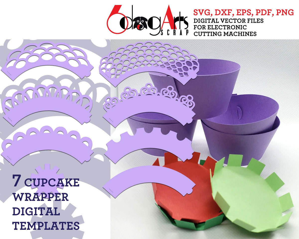 7 Cupcake Wrapper Templates SVG DXF Vector Digital Files Laser Etsy UK