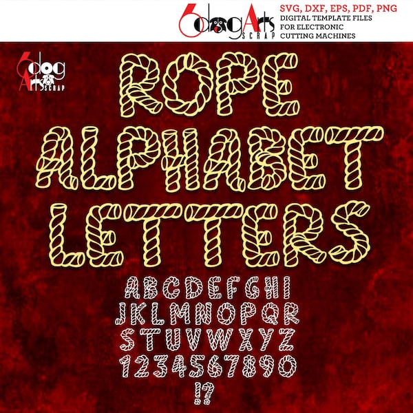 Rope Alphabet Letters SVG DXF Vector Images Monogram Cuttable files Vinyl Iron On Heat Press Transfer Silhouette Cricut JB-770