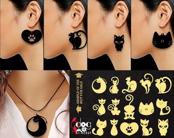 15 Cat Wood / Acrylic / Metal Earring / Pendant Digital Templates Vector Digital SVG DXF Jewelry Laser Files JB-1644