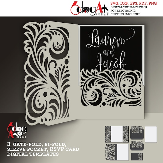3 Floral Lace Card Templates Digital SVG dxf Files Wedding Invitation RSVP Laser Cutting Download GlowForge Silhouette Cricut JB-1591