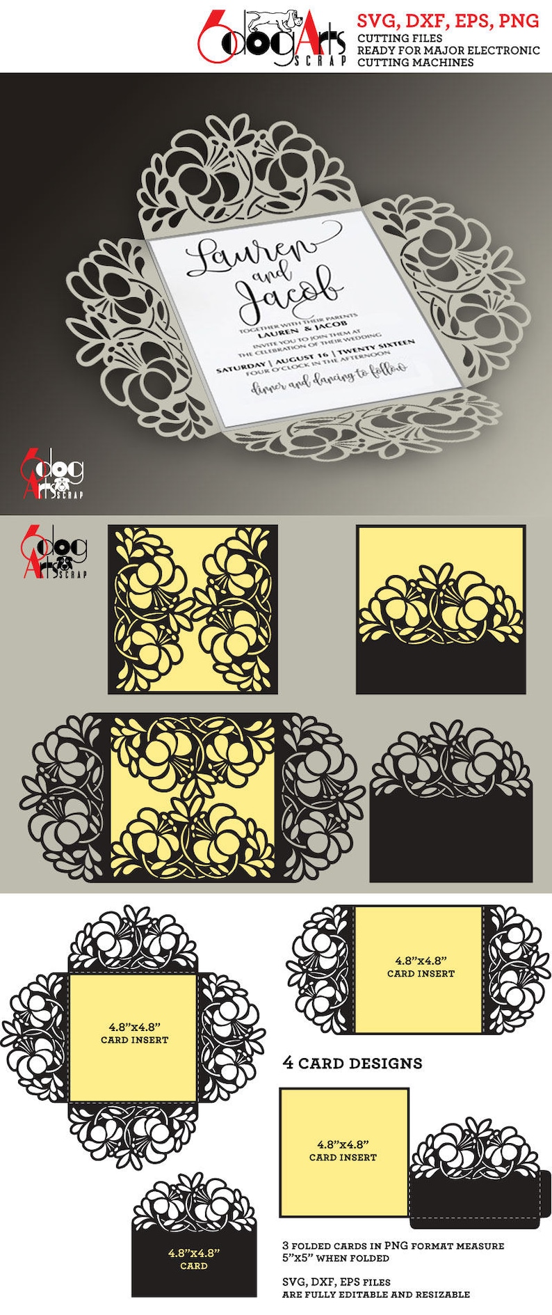 Download 4 Floral Lace Card Templates Digital Cut SVG DXF Files ...