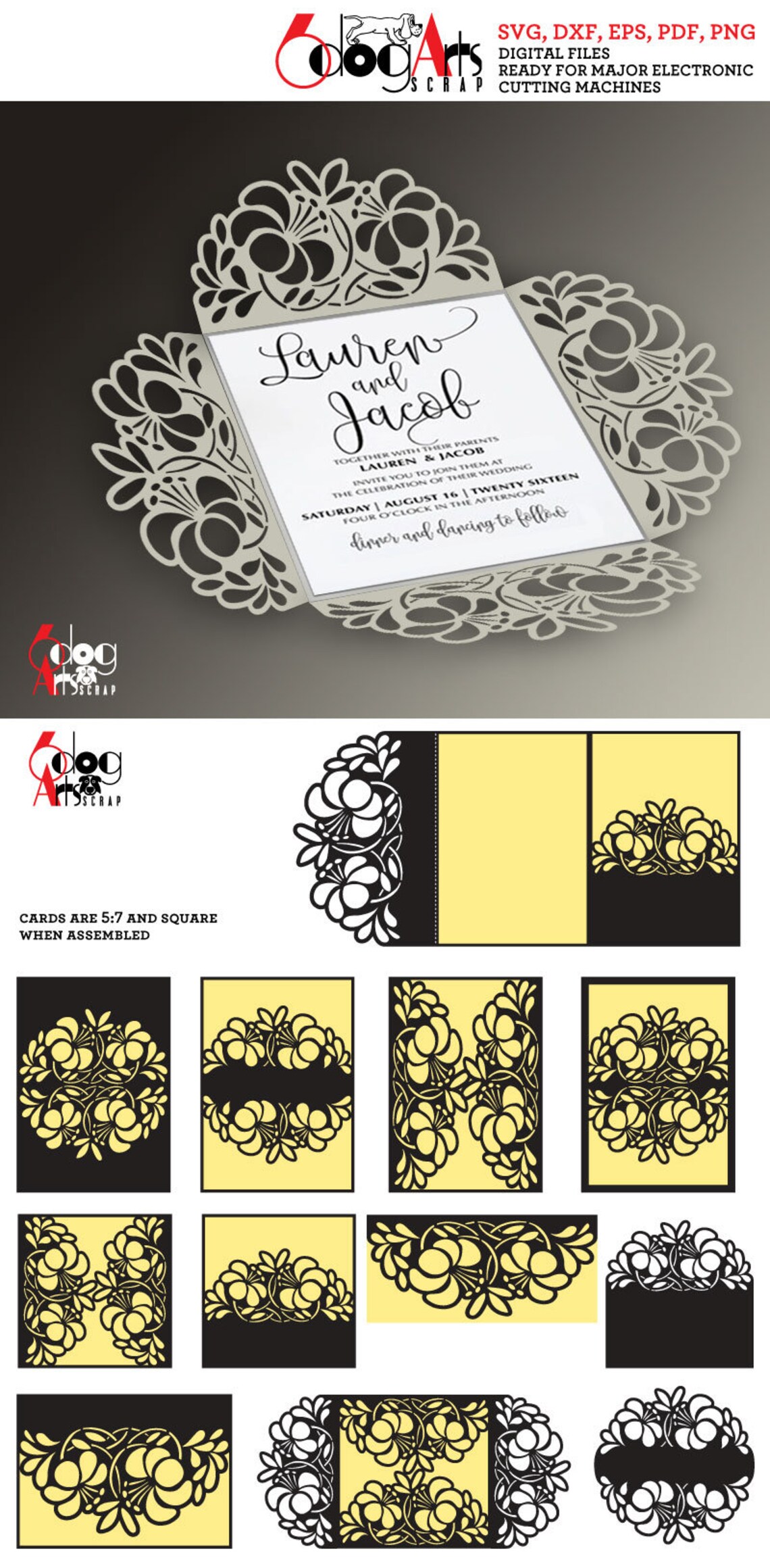 12 Floral Lace Envelope Card Templates Digital Cut SVG DXF | Etsy