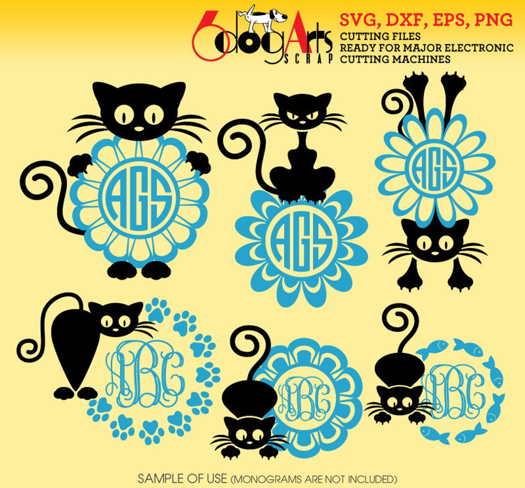 Cat Monogram Frames Vector Digital Files Svg Dxf Eps Png Silhouette