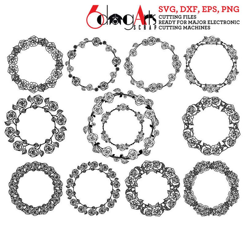 Download Rose Wreath Monogram Frames Digital Cut Files SVG DXF ...