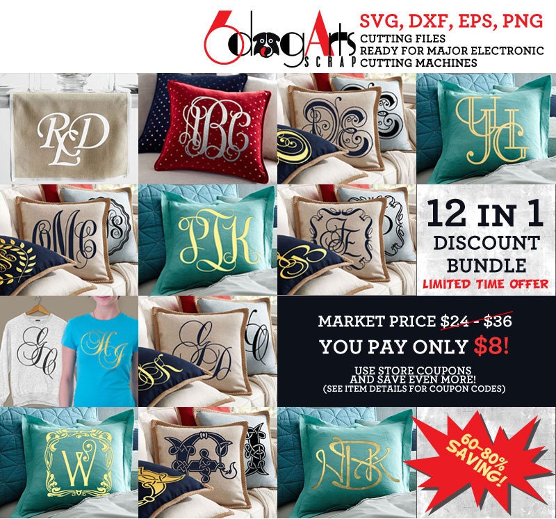 Monogram Alphabet Svg Dxf Font Bundle Cut Files Cuttable Etsy