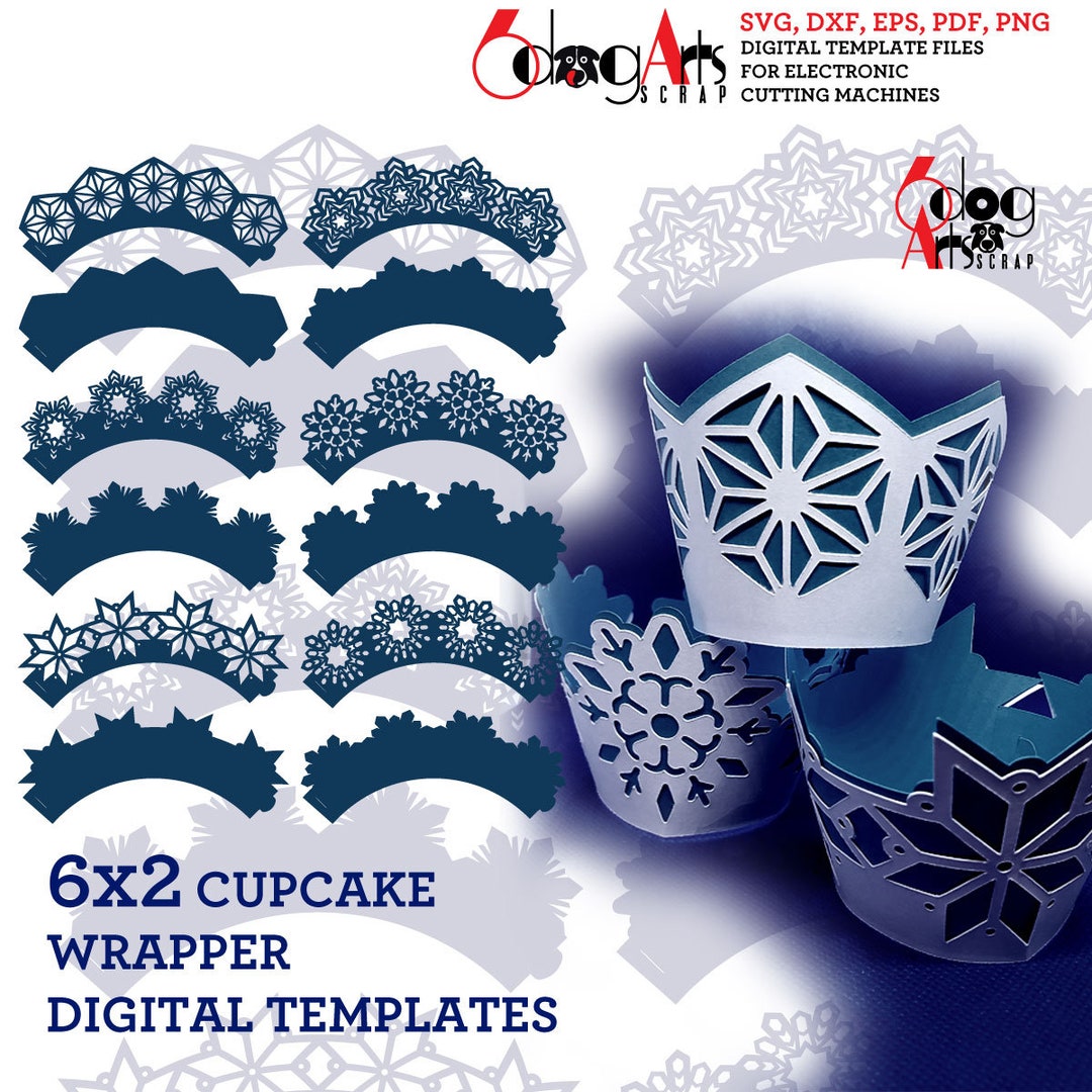 6x2 Snowflake Cupcake Wrapper Digital Templates SVG DXF Vector Files ...