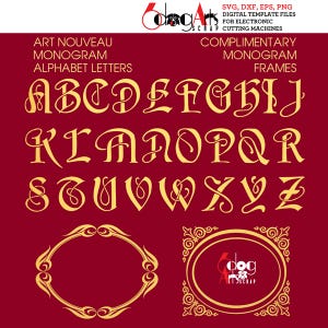 Alfabeto Art Nouveau SVG DXF Imágenes vectoriales Monograma Imprimible Letras cortables Vinilo Hierro en transferencia de prensa de calor Silueta Cricut JB-081
