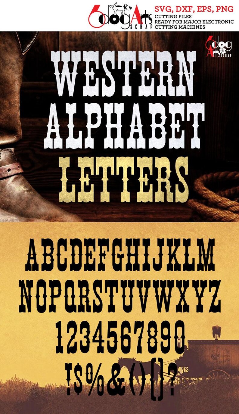 Svg Vector Lettering Western TTF Font and SVG Vector Alphabet Letters for Laser Cutting ...