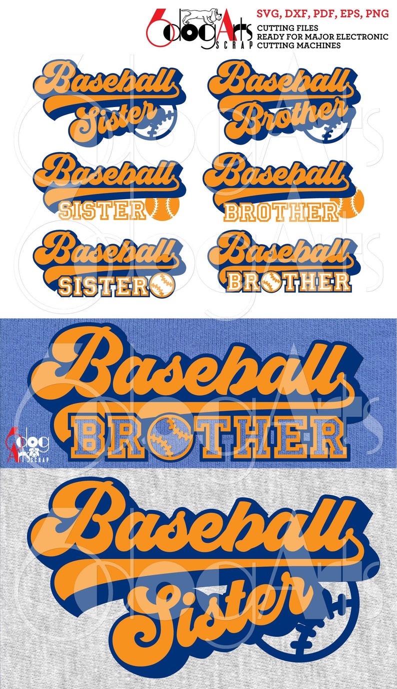 Baseball Sister, Brother Vector Cut Files SVG DXF Silhouette Cricut Motivational Download Heat Press Transfer Vinyl Die Cutting JB-1264 image 1