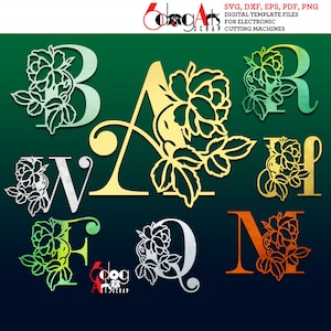 A-Z rosa flor monograma letras del alfabeto SVG DXF imágenes digitales vinilo metal madera papel corte Cricut cnc láser descargar JB-1899