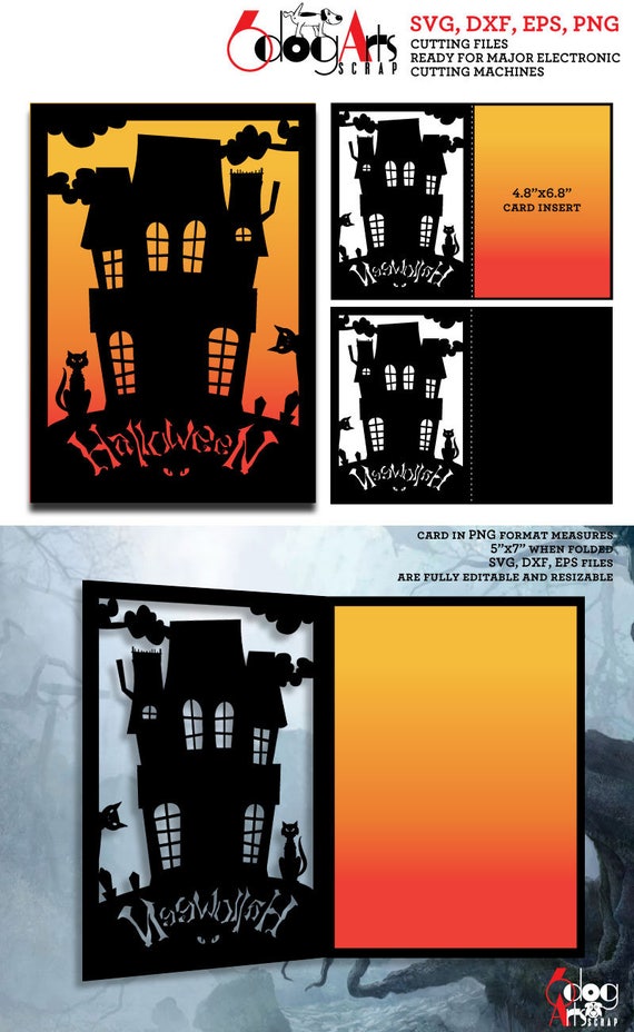 Download Halloween Haunted House Card Template Digital Cut Svg Dxf Etsy