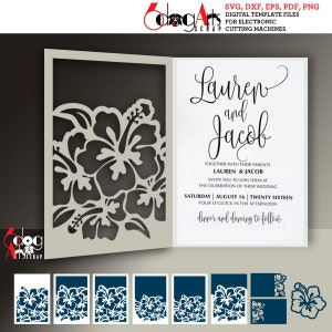 6 Hibiskus Hochzeitseinladung Bi-Fold Rolle Kartenvorlagen Digital Schnitt SVG DXF Sofortiger Download Laser Silhouette Cricut stanzen JB-1328