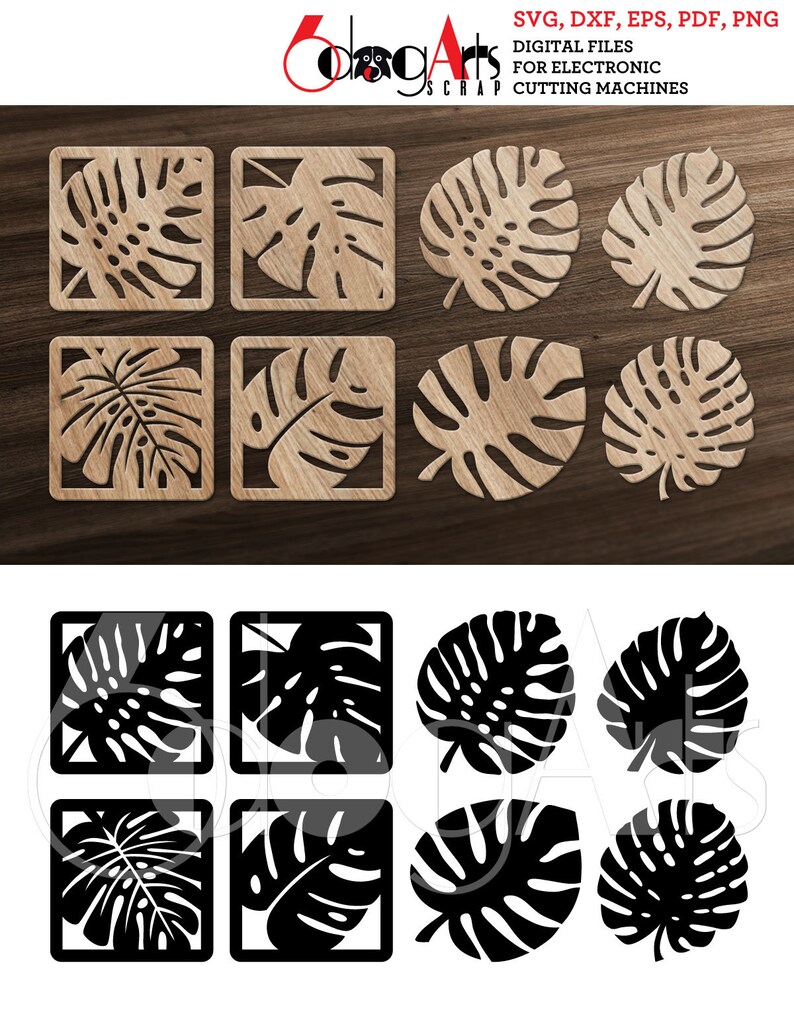 8 Monstera Leaf Coaster SVG / DXF Bundle • Digital Files for Laser ...