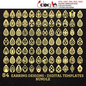 BUNDLE 84 Modelli di orecchini/ciondoli in legno/acrilico/pelle a goccia File vettoriali SVG dxf digitali da scaricare Taglio laser JB-1669